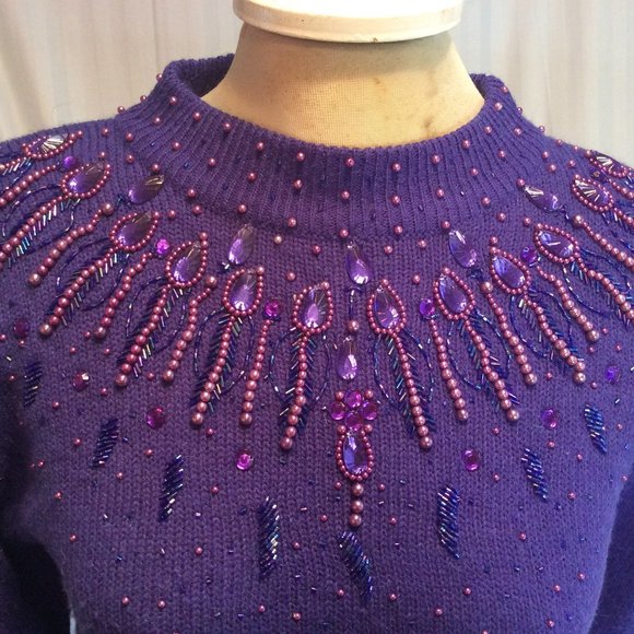 Sear's Traditional Collection Sweater Women's Sz Small 34 Purple Fairycore Beads - Picture 2 of 13